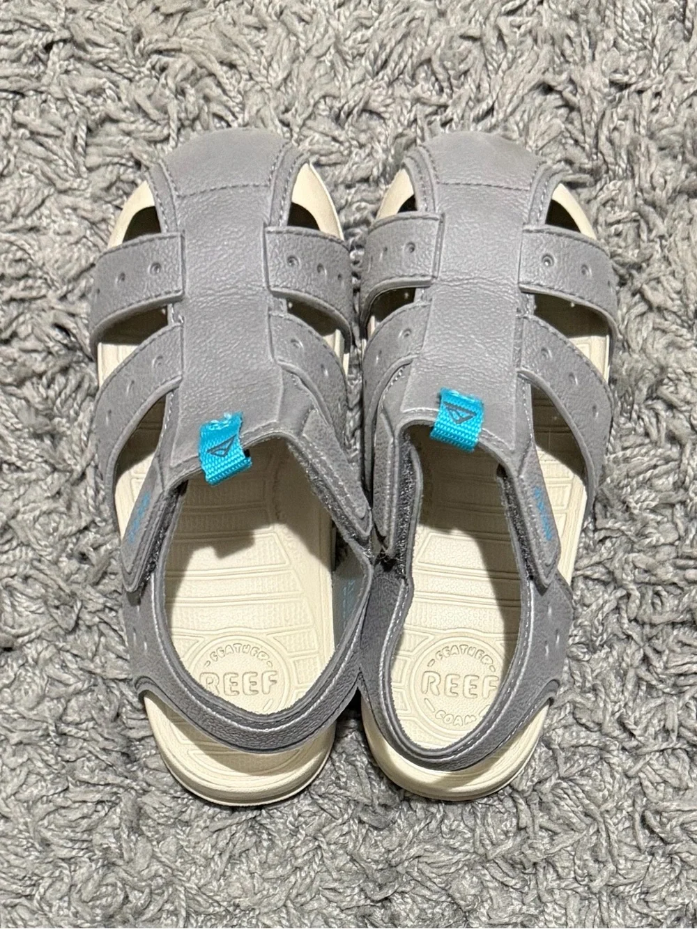 Reef Kids Gray Closed-Toe Sport Sandals with Blue Tabs